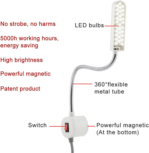 Zerodis Sewing Machine Light, LED Magnetic Base Desk Lamp for Workbench, Daylight Flexible Arm Work Lamp