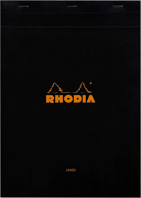 Rhodia Staplebound Notepads, Lined with 3 Hole Punch, 80 Sheets, 8 1/4 x 11 3/4 in., Black