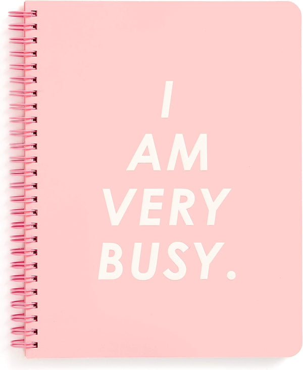 ban.do Mini Spiral Notebook, 9" x 7", 160 Lined Pages with Pockets, I Am Very Busy
