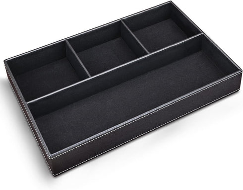 4 KINGFOM Pu Leather Desk Organizer Tray, Compartment Office Storage Supplies Stationery Drawer Tray, Nightstand