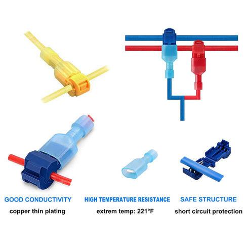 MuHize T-Tap Connectors Kit - 150 Pcs, 22-18 AWG Quick Splice Terminals with Male Spade Disconnects, Water-Resistant