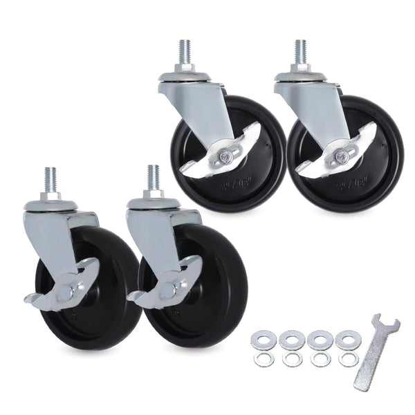 AXL M8 Threaded Locking Casters, 3 Inch Stem Casters with Brake, Used for Standing Desk Frames, Carts (Pack of 4)