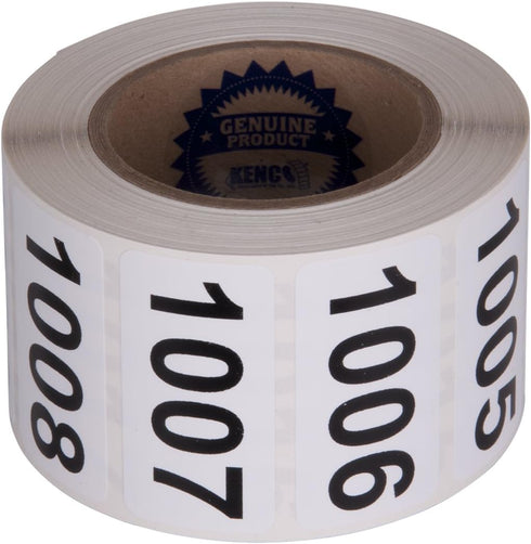 Kenco Self Adhesive Durable Vinyl Labels, Consecutively Numbered 2" X 1" (ROLL 1001-1500)