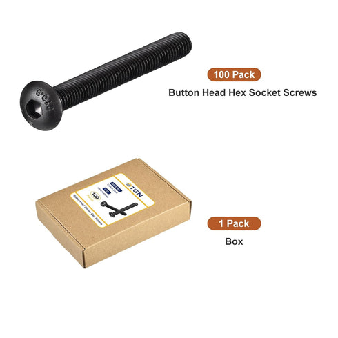M5-0.8x45mm Button Head Socket Cap Screws - 100Pack Carbon Steel Black Oxide Hex Drive Full Thread Fasteners