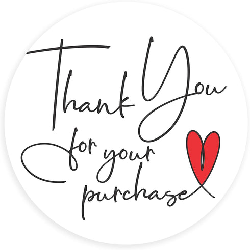 easykart 300 Thank You for Your Purchase Sticker Labels | White Background with Red Heart Design | 2" Inch Round