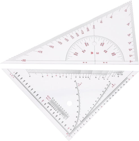 Klanata 405mm Set, (15.9in) Large Marine Navigation Triangle Ruler & Protractor Crystal Clear Acrylic Chart Plotting