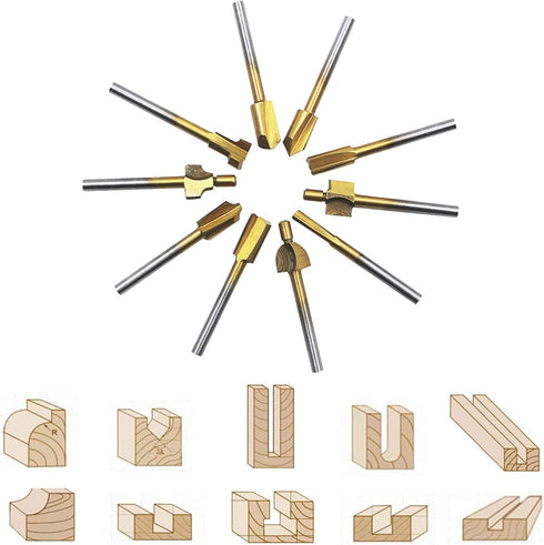 10Pcs HSS Router Carbide Engraving Bits & 10Pcs Router Bit with 1/8"(3mm) Shank for DIY Woodworking, Carving, Engraving