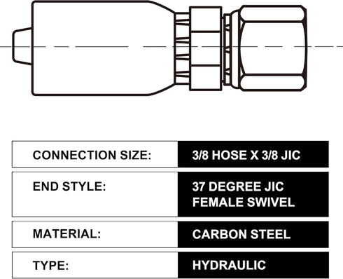 3/8’’ Hose x 3/8’’ JIC 37 Degree Female Swivel Hydraulic Hose Crimp Fittings, 10PCS Set