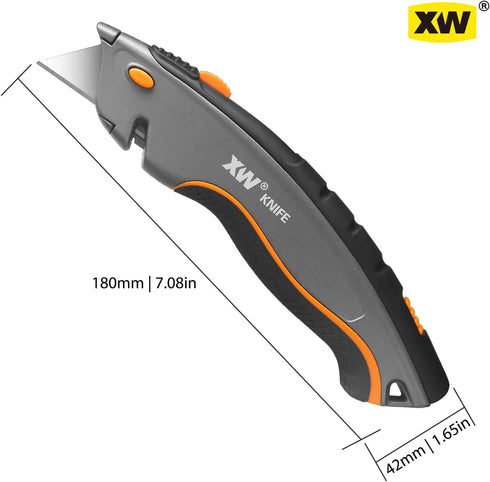 XW Dual-system Safety Utility Knife with Auto-retractable & 3-position Retractable, 2-in-1 Heavy Duty