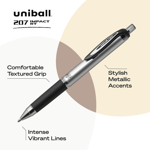 uniball 207 Impact Gel Pen, Retractable, Bold 1 mm, Black Ink, Black Barrel