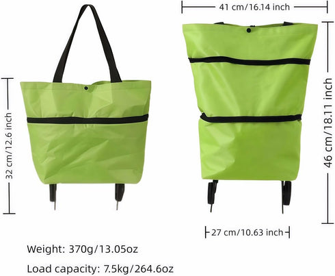 2-in-1 Supermarket,Laundry,Travel,33 lbs Foldable Shopping Cart with Wheels,Waterproof & Sturdy Grocery Bag Hand Truck