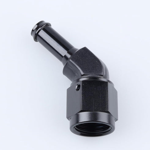 Black Aluminum 45 Degree Female AN6 to 5/16" Swivel Hose Barb Fitting, 6AN to 5/16 inch Barb