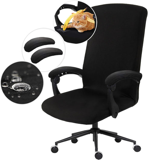 Water Resistant Stretch Computer Office Chair Cover with Armrest Covers, Durable Zipper Universal Washable Removable