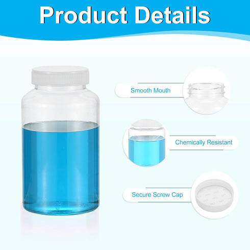 PATIKIL 5 Pcs 500ml Reagent Bottles, PET Wide Mouth Round Bottles with Screw Cap for Lab Storage