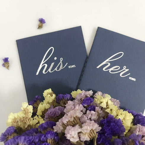 FOONEA Navy Blue Wedding Vow Book, His and Her Set of 2 - Bridal Shower Gifts Journal