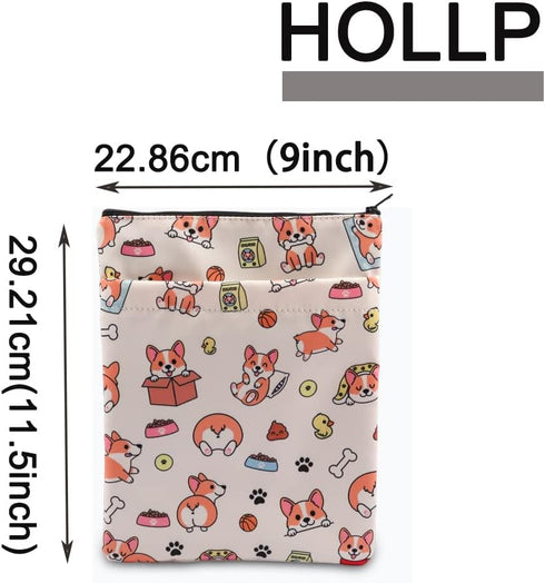 HOLLP Corgi Book Sleeve, Waterproof Zipper Pouch, Animals Gifts for Corgi Lovers, Birthday Christmas Gift
