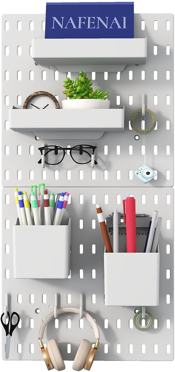 Nafenai Pegboard Combination Wall Organizer Kit, 2 Pieces with 11 Accessories, White Peg Board for Home Office