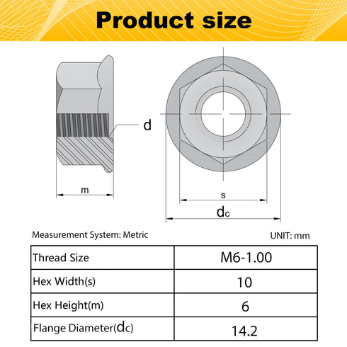 Mriuuod 55 Pack M6 M6-1mm 304 Serrated Flange Hex Nuts, Hexagon Flange Nuts, Stainless Steel, Metric Nuts Fasteners