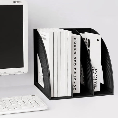 SAYEEC Magazine Holder, Sturdy Plastic File Folder Organizer Stand for Office, School, Home (Black)