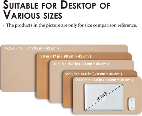 Desks(Apricot,23.6"x 13.8") Cork Desk Mat - Small Dual-Sided Desk Pad for Office and Home - Desk Organization