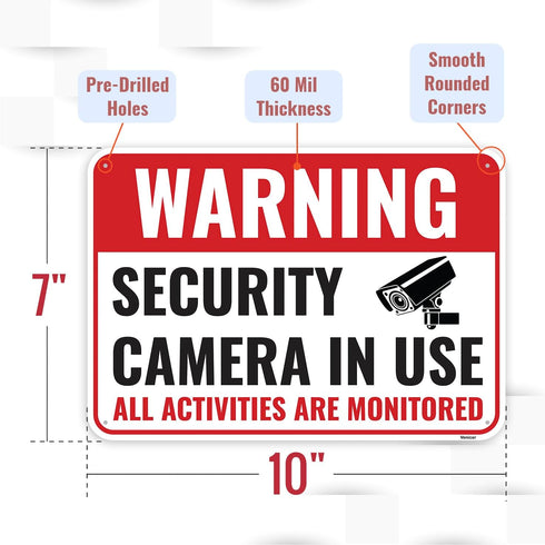 2PC 10 7 Inches Security Camera In Use Sign, x - Aluminum - Warning All Activities Are Monitored