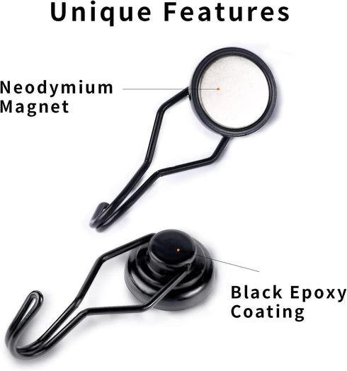 E BAVITE Swivel Swing Black Magnetic Hooks, 60lbs Heavy Duty Neodymium Hooks, Pack of 8