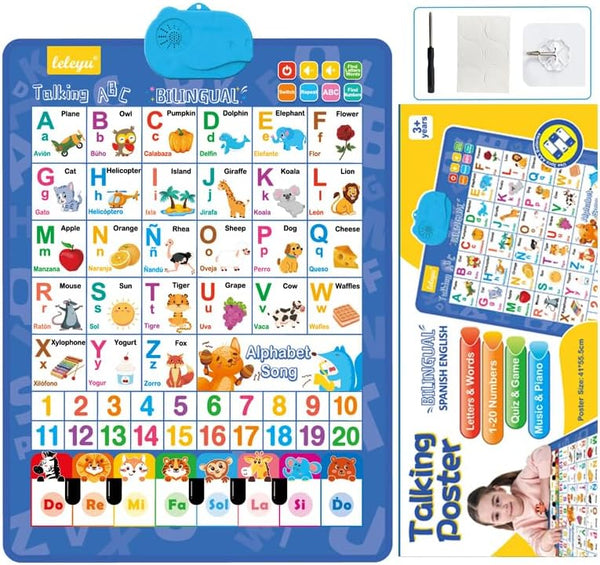 Bilingual Spanish-English Interactive Learning Poster, Talking ABC Alphabet Numbers Educational Toy