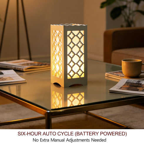 9" Tall LED Table Lamp with Flower Shaped Carving (Battery & USB Operated) - LED Desk Lamps Rechargeable with USB