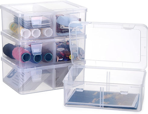 BTSKY 4 Pack Photo Storage Boxes for 4"x6" Pictures, Greeting Card Organizer with Removable Divider for Craft Storage