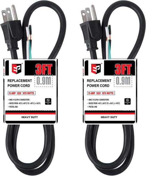 EP 2 Pack 3 ft 14/3C SJTW Appliance and Power Tool Cord, Heavy Duty Replacement Cable