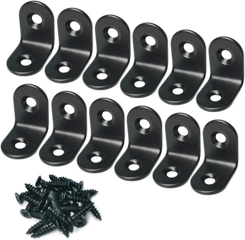 Alamic Corner Brace Right Angle Bracket - Stainless Steel Black Joint Shelf Bracket with Screws, 20 x 20mm, 12 Pcs