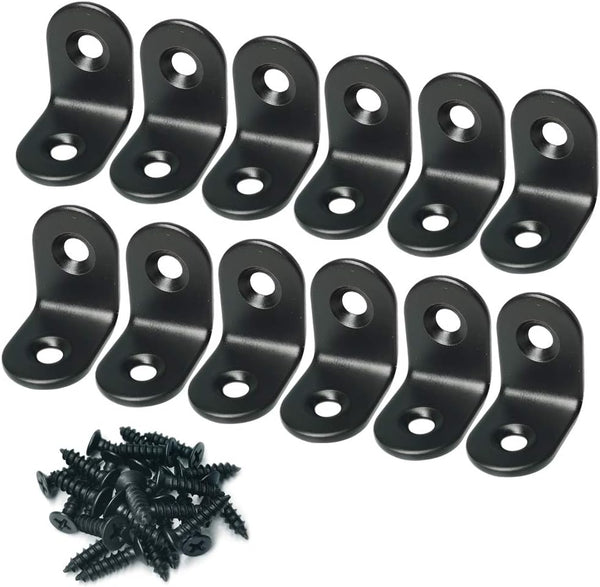 Alamic Corner Brace Right Angle Bracket - Stainless Steel Black Joint Shelf Bracket with Screws, 20 x 20mm, 12 Pcs