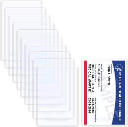 Wisdompro 10 Pack Medicare Card Holder Protector Sleeves, 6 Mil Clear PVC Wallet Size for Cards and License