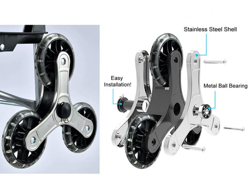 Replacement Stair Climbing Wheels for Shopping Laundry Cart, Trolley Triangle Wheels, Sold as a Pair