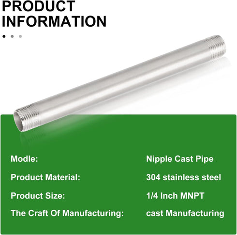 TAISHER 2Pcs Stainless Steel Pipe Fittings, 1/4" NPT x 1/4" NPT Male Threaded, 10" Length Nipple Cast Pipe