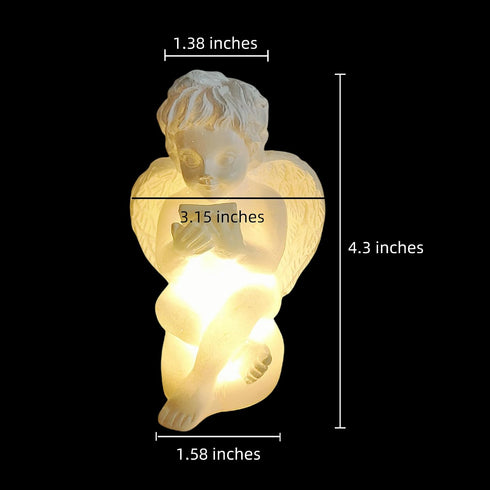 3.2" 3.2" 4.4" Illuminated Cherub Table Lamp - x x White Resin Angel Figurine