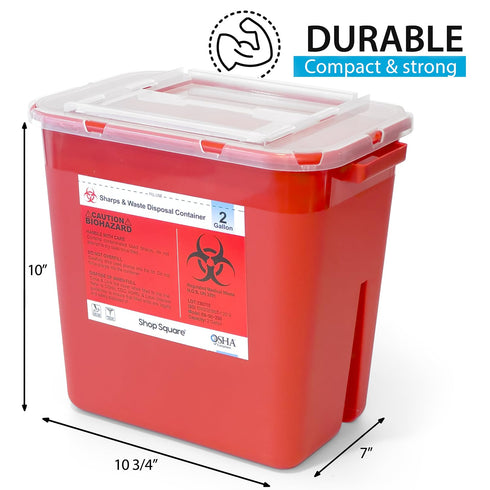 Sharps Container 2 Gallon (2-Pack), Professional Grade Biohazard Containers for Needle Disposal at Home