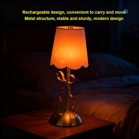 11.81in Small Bow Table Lamp, Rechargeable Cute Coquette Bow Table Lamp with Fabric Shade Bedside Light Desk Lighting