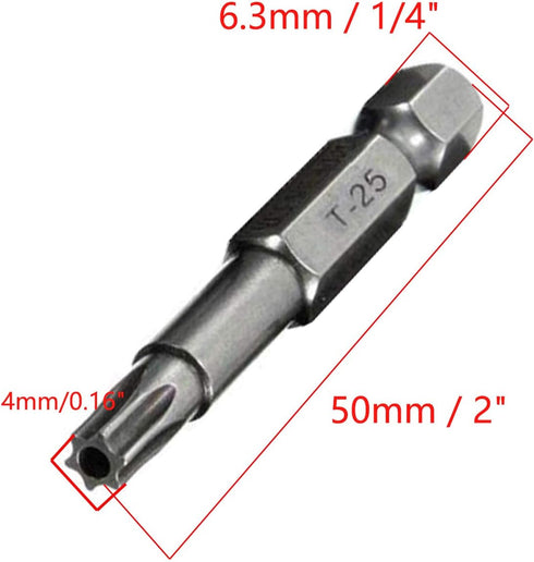 10pcs 50mm Long 1/4 Inch Hex Shank T25 Torx Head Magnetic Screw Driver Bit Set, Security Tamper Proof Tools