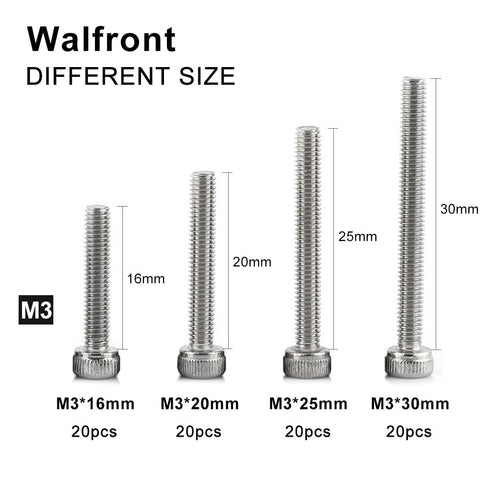 M3 Cap Head Screws, 100pcs M3*6/8/10/12/16/20/25/30 304 Stainless Steel Metric Thread Hex Socket Cap Head Screws
