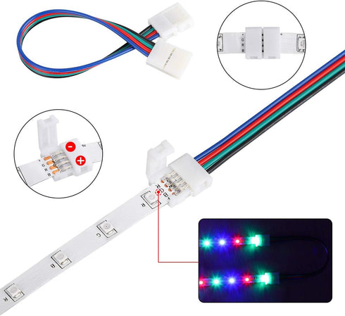 SUPERNIGHT 3528 2835 4 Pin 8mm LED Strip Connector, RGB Rope Lights Connector Kit, Gapless Solderless Clip, 32.8ft Extension Wire Cable, L Shape PCB (for 8mm Width Strip) by SUPERNIGHT