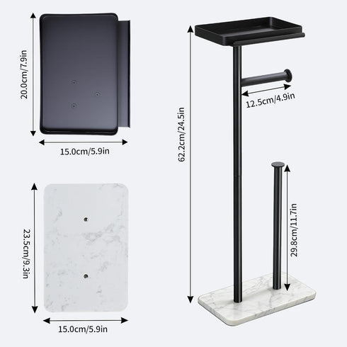 Toilet Paper Holder with Phone Stand - Extra Heavy Duty Marble Base Toilet Paper Holder Free Standing Built in Wet Wipe