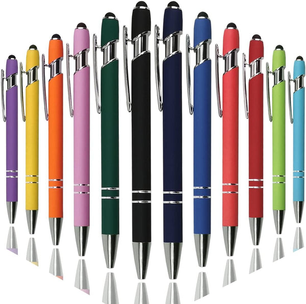 Ballpoint Pen with Stylus Tip, Soft Touch Click Metal Pen, 1.0mm Medium Point, Black Ink, 12 Count (Mixed Color)
