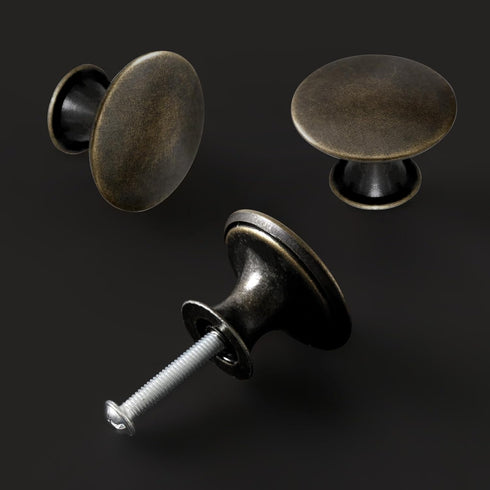 4X Antique Bronze Oil Rubbed Cabinet Knobs, Vintage Round Dresser Door Pull Handles, 30mm/1.18in