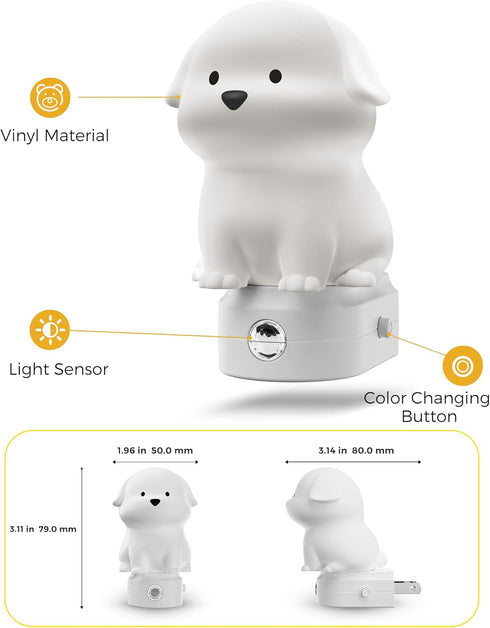 3D 3000K L LOHAS LED Plug in Night Light for Kids, Cute Puppy Night Lights with Dusk to Dawn Sensor, RGB+Soft White Dog