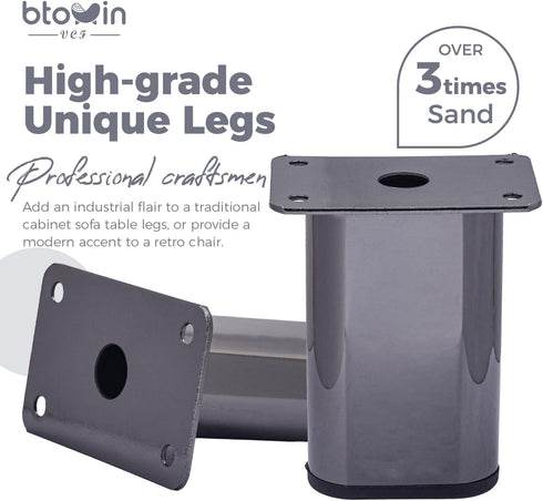 Btowin VCF 4 inch 10cm 4Pcs / Metal Furniture Legs, Modern Square Piano Key Support DIY Replacement Feet for Sofa