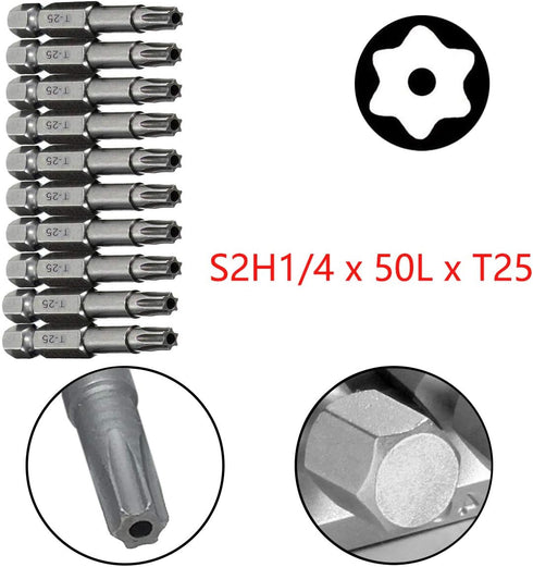 10pcs 50mm Long 1/4 Inch Hex Shank T25 Torx Head Magnetic Screw Driver Bit Set, Security Tamper Proof Tools