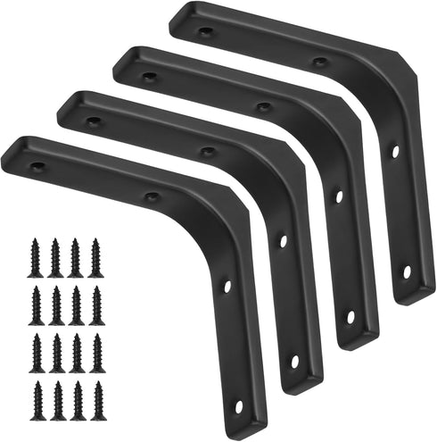 Hordion 4pcs 4 Inch, Wall Shelf Brackets Heavy Duty L Bracket Right Angle Brackets Steel Corner Brace with Screws