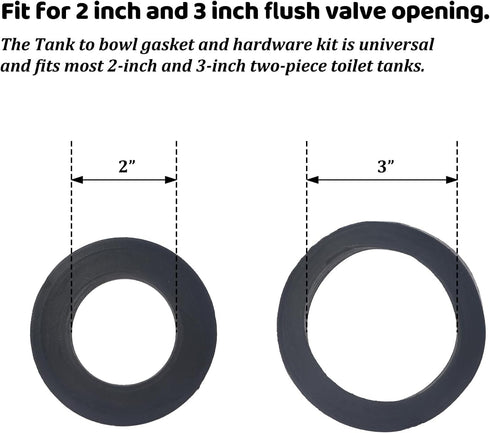 Universal Toilet Tank to Bowl Gasket & Tank to Bowl Bolts, 2 Kind Gasket and 4 Pieces 5/16 * 3.15 Inch Toilet Tank Bolts, Fit Most 2-Inch and 3-Inch Flush Valve Opening