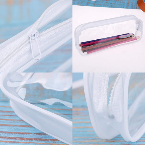 XGOOD 8 Pieces Clear Pencil Case - PVC Makeup Pouch, Zippered Toiletry Carry Pouch, Big Capacity Bags (White)